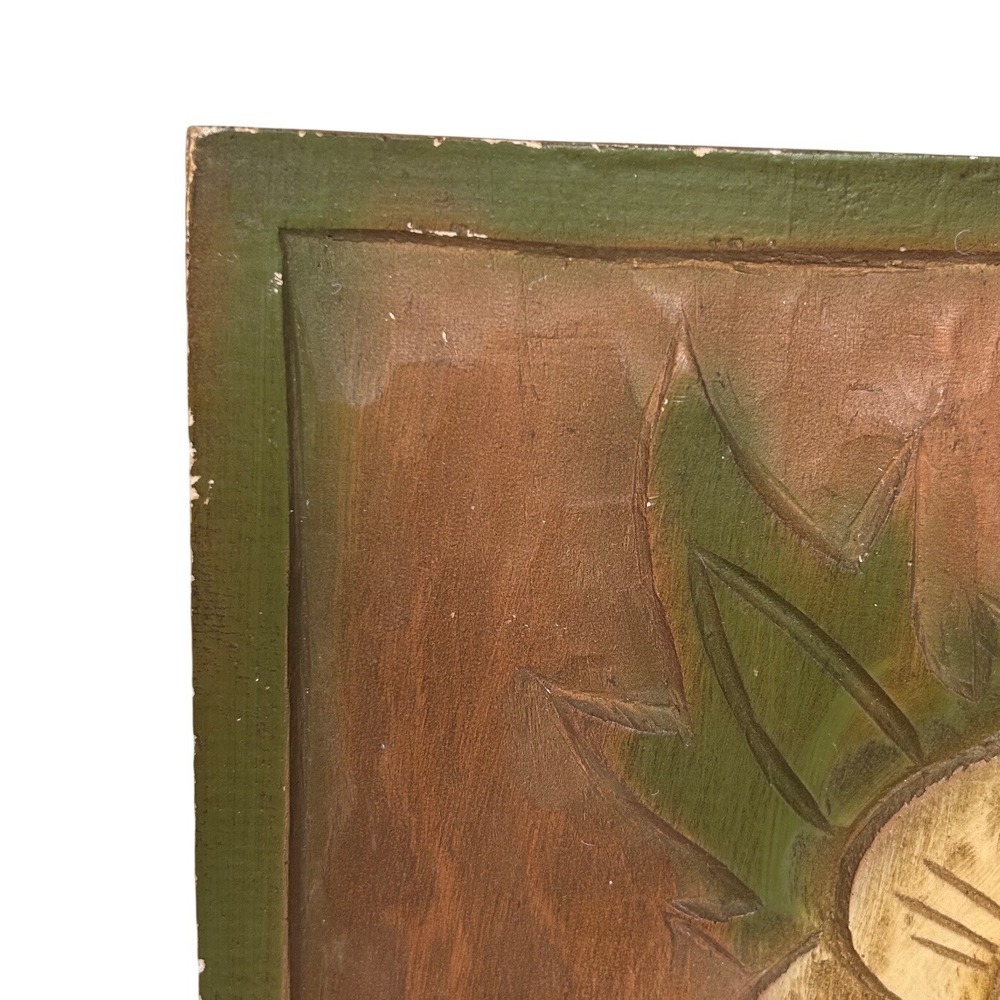 Vintage Chalkware Bird Flower Relief Wall Plaque 12x12 Rustic Art 1970s Boho - Picture 5 of 8